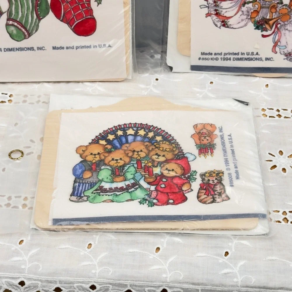 Dimensions Wooden Treasures Lucy Rigg Christmas Bear Applique Kits 1994 Set of 3